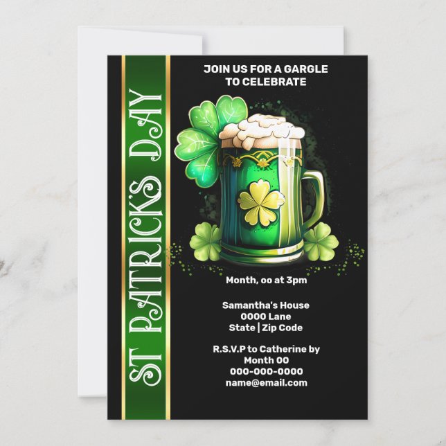Invitation Shamrock de bière irlandaise trèfle vert noir Padd (Devant)