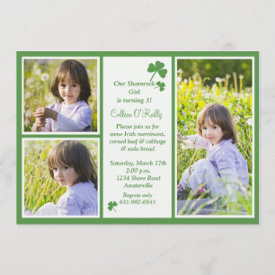 Invitation Shamrock de fête d'anniversaire en 3 ph
