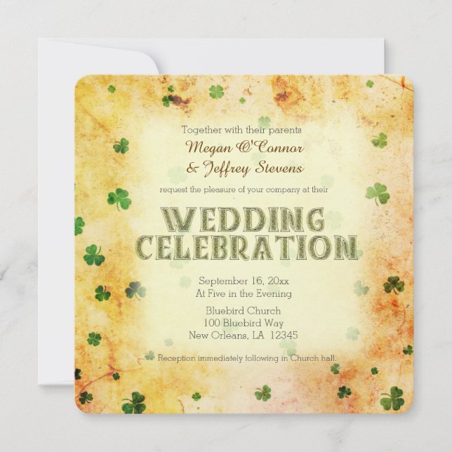 Invitation shamrock irlandais d'aquarelle russe (Devant)