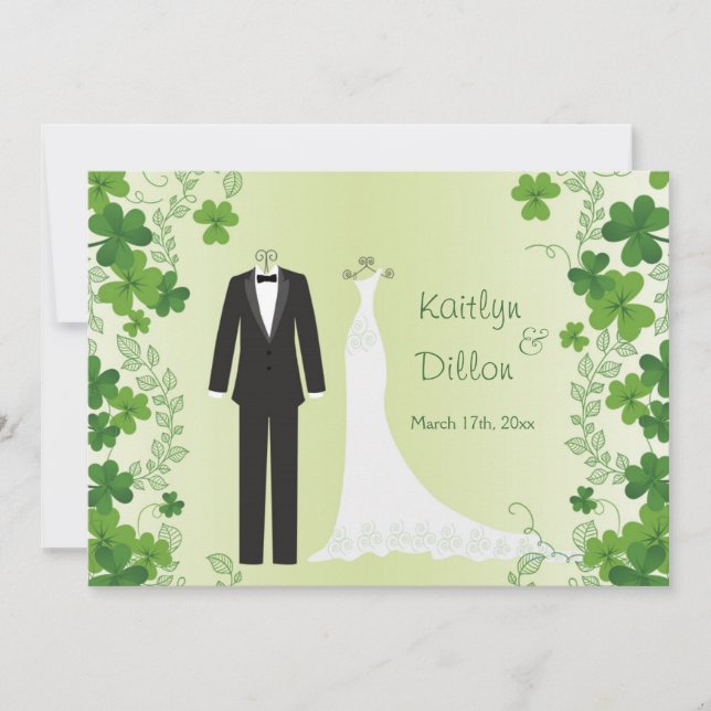 Invitation Shamrock irlandais, tuxedo & gown Wedding shower (Devant)