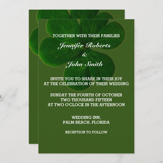 Invitation Shamrock Leaf Forest Green Colorful Mariage tendan (Devant / Derrière)