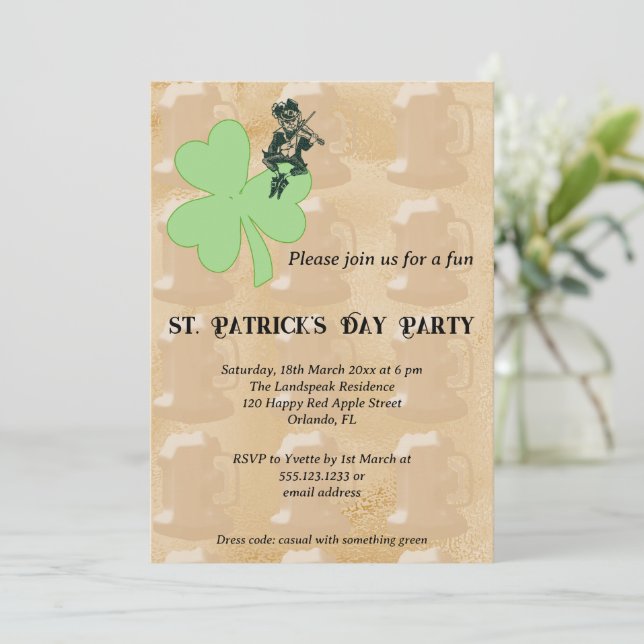 Invitation Shamrock & Leprechaun St Patrick’s Day Party (Debout devant)