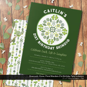 Invitation Shamrock Mandala fête du 21ème anniversaire
