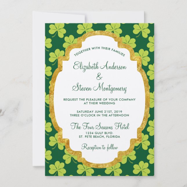 Invitation Shamrock Motif du Mariage de trèfle vert (Devant)