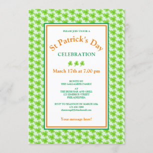 Invitation Shamrock orange vert de la fête de la Saint Patric