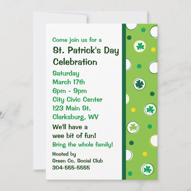 Invitation Shamrocks de la Saint-Patrick (Devant)