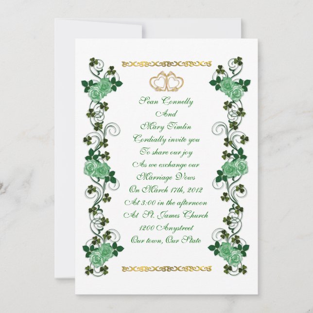 Invitation Shamrocks irlandais et roses verts (Devant)