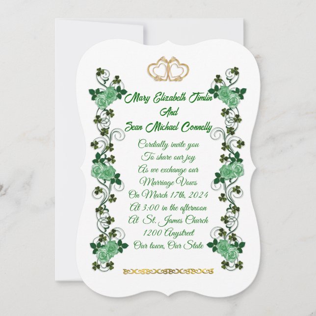 Invitation Shamrocks irlandais et roses verts (Devant)