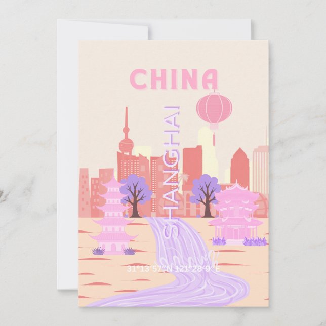Invitation Shanghai Chine Pastel Voyage Art (Devant)