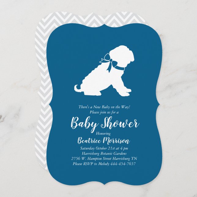 Invitation Shar Pei Chien Baby shower Blue Boy (Devant / Derrière)