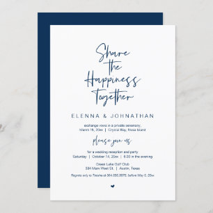 Invitation Share the Happiness, Navy Blue, Elopement Party