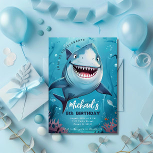 Invitation Shark Cute Ocean Boys Under the Sea Birthday Party