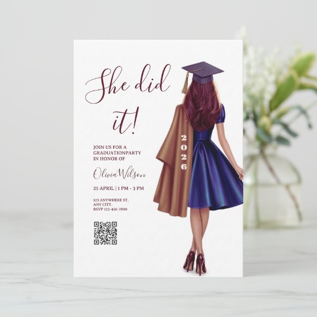 Invitation She Did It | Brown Bronze Elegant Graduation Party (Debout devant)