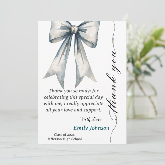 Invitation She did it Graduation Thank you  Photo Blue Bow  (Debout devant)