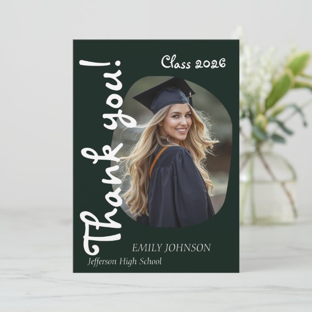 Invitation She Did It! Modern Photo Graduation Thank You Card (Debout devant)