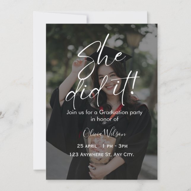 Invitation She Did It Script Fully Editable Graduation  (Devant)