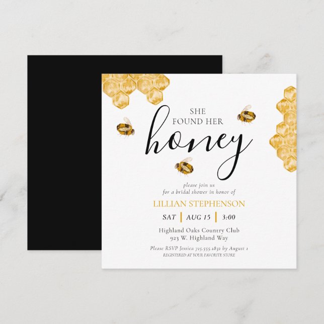 Invitation She Found Her Honey Bee Themed Bridal Shower (Devant / Derrière)