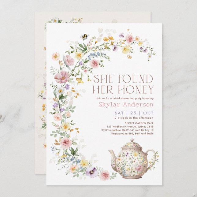 Invitation She Found Her Honey Wildflower Bridal Shower Tea (Devant / Derrière)