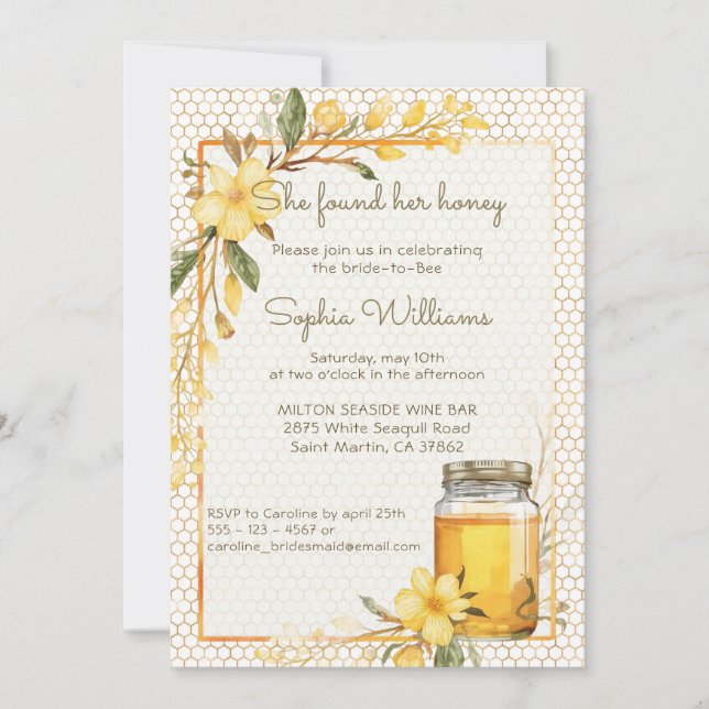 Invitation She Found Her Honey Yellow Floral Bridal Shower (Devant)