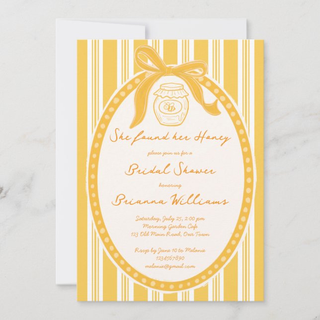 Invitation She found her honey yellow stripes bridal shower (Devant)