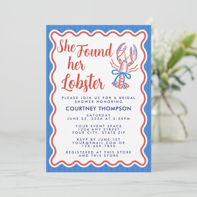 Invitation She Found Her Lobster Coastal Bridal Shower (Debout devant)