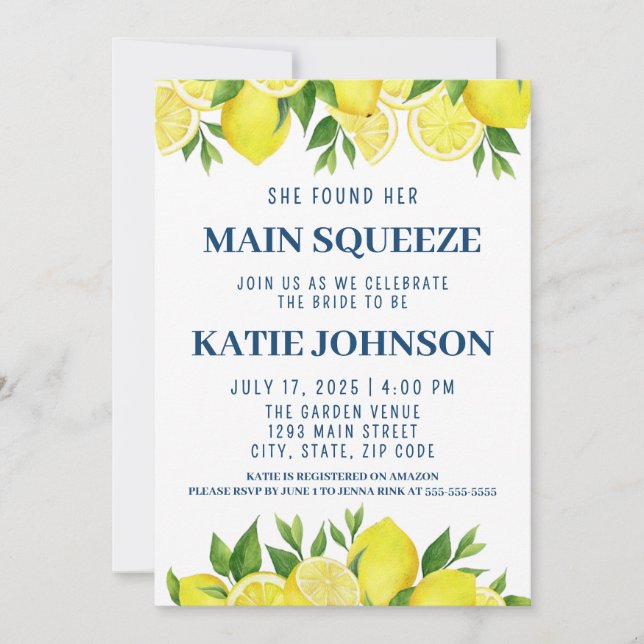 Invitation She Found Her Main Squeeze Bridal Shower Invite (Devant)