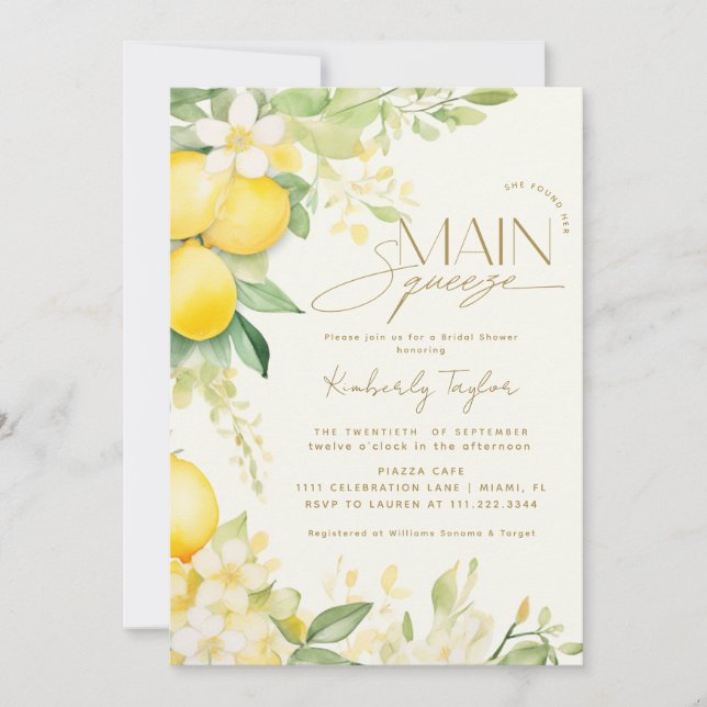 Invitation She Found Her Main Squeeze Lemon Bridal Shower Inv (Devant)