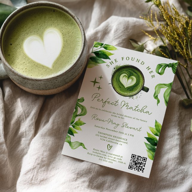 Invitation She Found Her Perfect Matcha Green Tea Qr Bridal  (She Found Her Perfect Matcha Green Tea Qr Bridal Invitation)