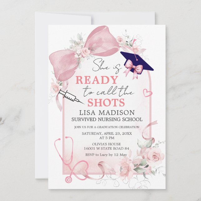 Invitation She Is Ready to Call the Shots Nursing Graduation  (Devant)