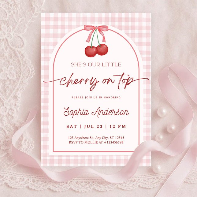 Invitation She is the Cherry on Top Gingham Baby Shower (Créateur téléchargé)