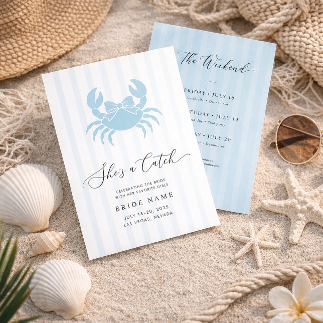 Invitation She’s a Catch Coastal Stripe Bachelorette Weekend (Créateur téléchargé)