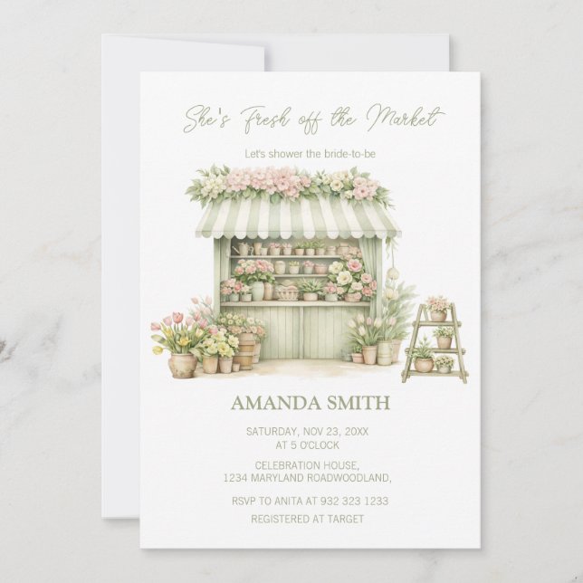 Invitation She’s Fresh Off The Market Sage Bridal Shower  (Devant)
