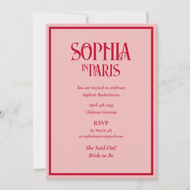 Invitation She Said Oui! The Bride To Be Paris Bachelorette (Devant)