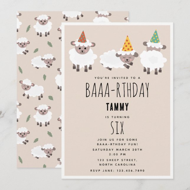 Invitation Sheep Lamb Cute Funny Farm Party Animals Birthday (Devant / Derrière)