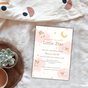 Invitation Sheep Twinkle Twinkle Moon Stars Girl Baby shower