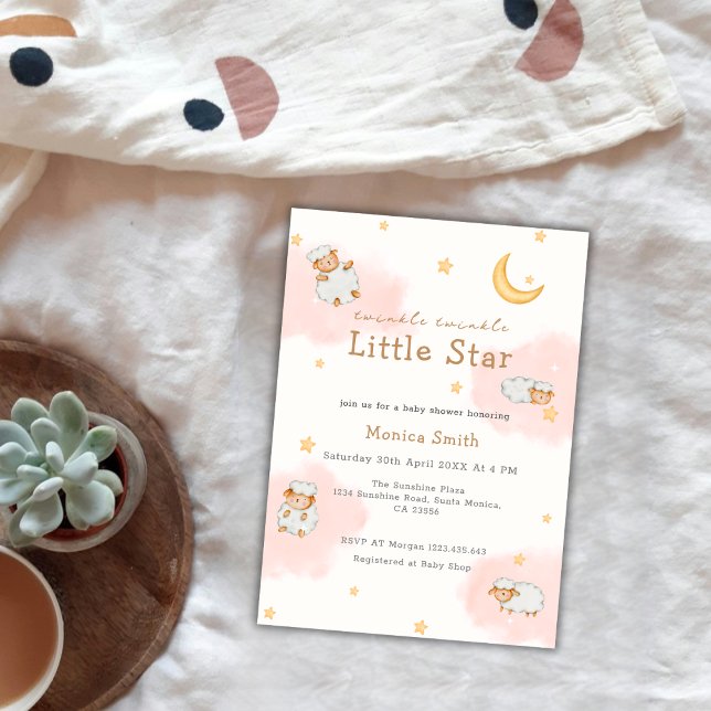 Invitation Sheep Twinkle Twinkle Moon Stars Girl Baby shower (Sheep Twinkle Twinkle Moon Stars Girl Baby Shower Invitation)