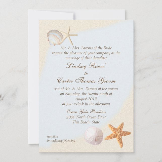 Invitation Shell Beach Sea Shore Mariage (Devant)