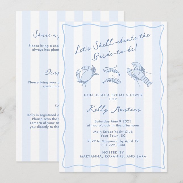 Invitation Shell-ebrate Hand-Drawn Crustacean Bridal Shower (Devant / Derrière)