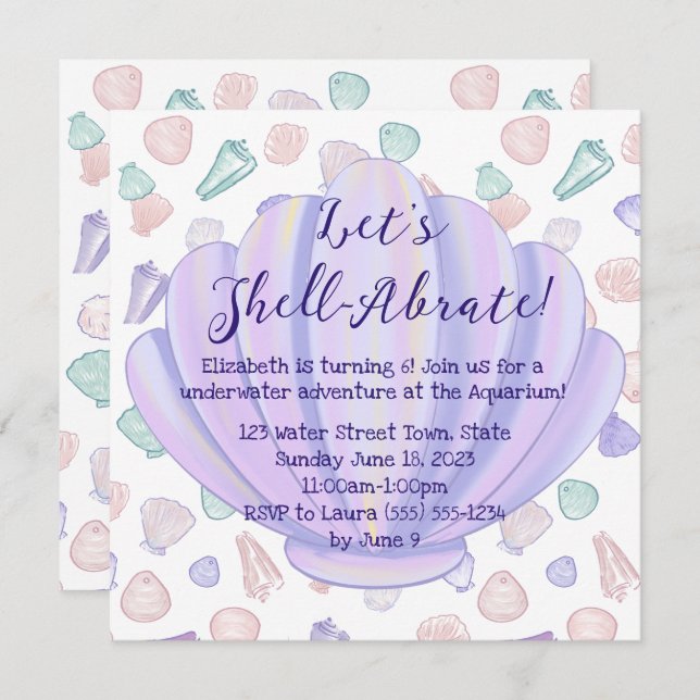 Invitation Shellabrate Seashell Under the Sea Anniversaire (Devant / Derrière)