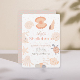 Invitation Shellebrate Seashell Créatures rose 1er anniversai