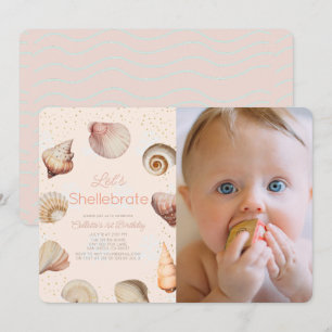 Invitation Shellebrate Seashell photo réaliste 1er anniversai