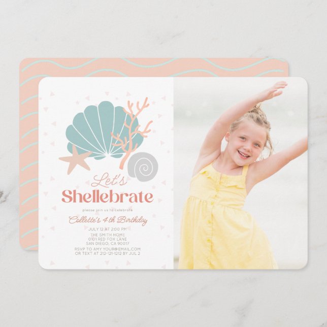 Invitation Shellebrate Seashell Retro Pink Photo Anniversaire (Devant / Derrière)