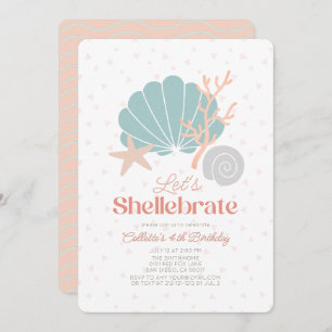 Invitation Shellebrate Seashell Retro Rose Girl Anniversaire