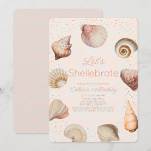 Invitation Shellebré Coquillage réaliste rose 1er anniversair