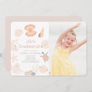 Invitation Shellebré Coquillage rose photo d'anniversaire
