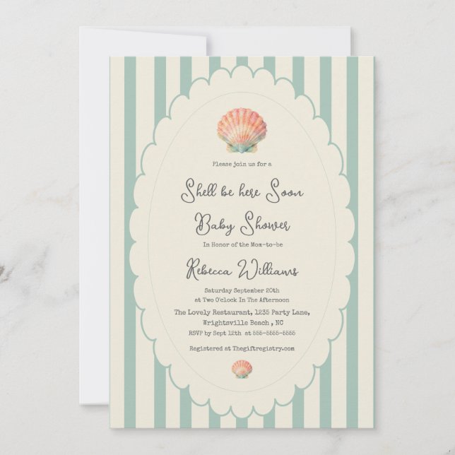 Invitation Shelly sera bientôt là  Baby Shower côtier  (Devant)