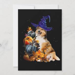 Invitation Sheltie Chien Sorcière Et Citrouille Halloween Tha