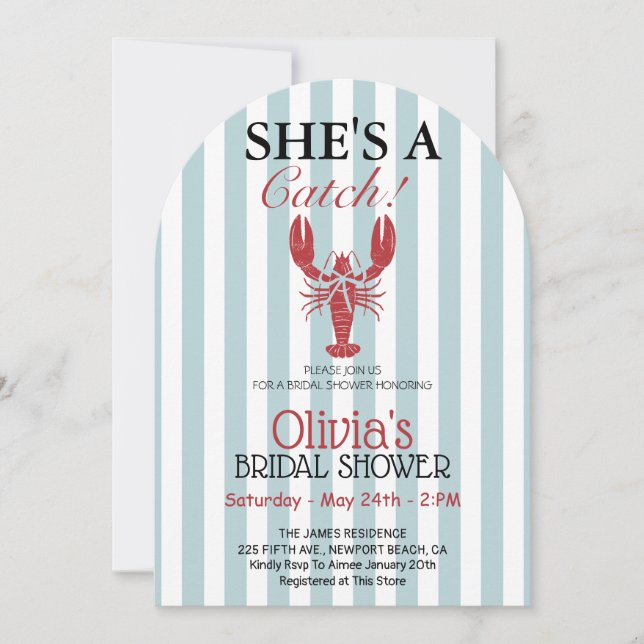 Invitation She's a Catch Coastal Lobster Bridal Shower  (Devant)