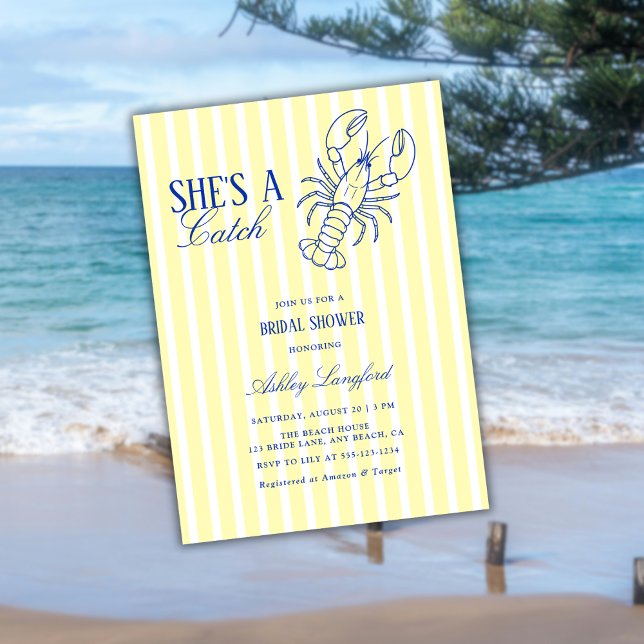 Invitation She's A Catch Lobster Coastal Bridal Shower (Créateur téléchargé)