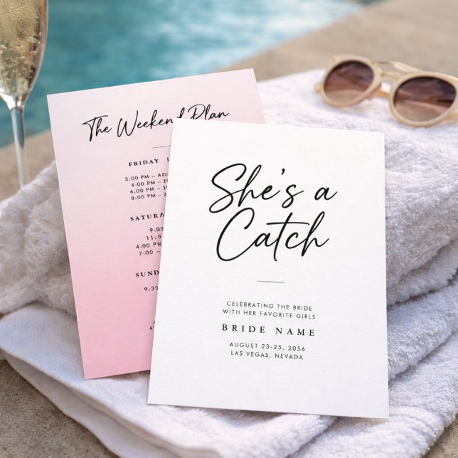 Invitation She's a Catch Modern Script Bachelorette Weekend (Créateur téléchargé)